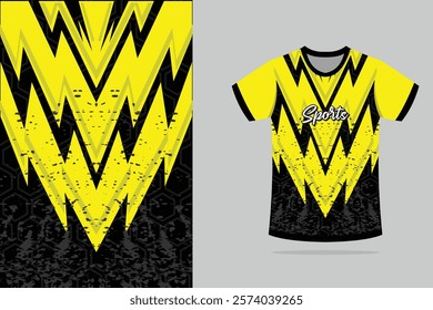 Tshirt mockup abstract texture grunge texture stripe line sport jersey design in yellow black color EPS.10