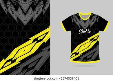 Tshirt mockup abstract texture grunge texture stripe line sport jersey design in yellow black color EPS.10