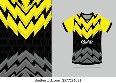 Tshirt mockup abstract texture grunge texture stripe line sport jersey design in yellow black color EPS.10