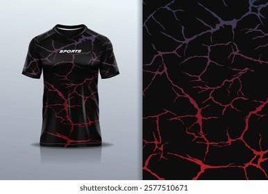 T-shirt mockup abstract texture grunge texture marble lightning thunderbolt sport jersey design for football, soccer, racing, esports, running, in black red color