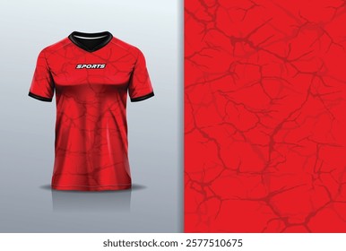 T-shirt mockup abstract texture grunge texture marble lightning thunderbolt sport jersey design for football, soccer, racing, esports, running, in red maroon color