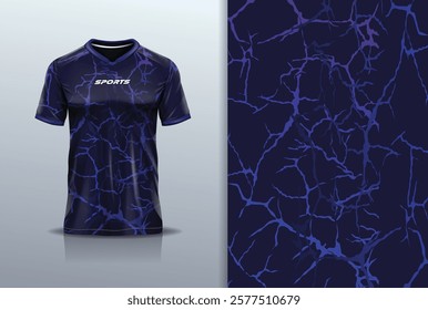 T-shirt mockup abstract texture grunge texture marble lightning thunderbolt sport jersey design for football, soccer, racing, esports, running, in blue navy color