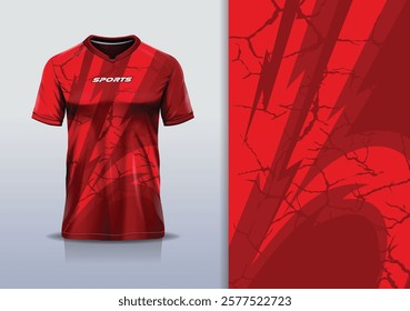 T-shirt mockup abstract texture grunge texture sport jersey design for football, soccer, racing, esports, running, in red color