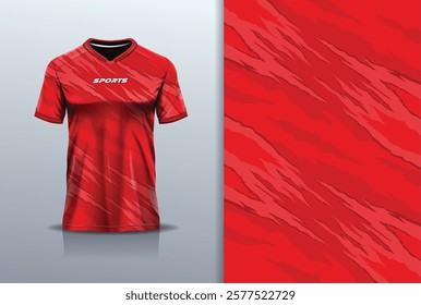 T-shirt mockup abstract texture grunge texture sport jersey design for football, soccer, racing, esports, running, in red color