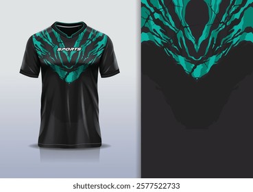 T-shirt mockup abstract texture grunge texture sport jersey design for football, soccer, racing, esports, running, in green black color