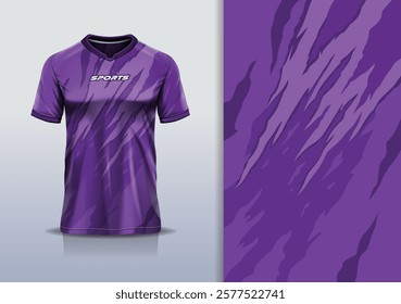 T-shirt mockup abstract texture grunge texture sport jersey design for football, soccer, racing, esports, running, in purple color