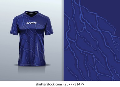 T-shirt mockup abstract texture grunge texture lightning thunderbolt sport jersey design for football, soccer, racing, esports, running, in blue navy color