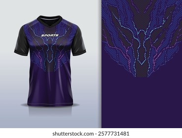 T-shirt mockup abstract texture grunge texture lightning thunderbolt sport jersey design for football, soccer, racing, esports, running, in purple blue color