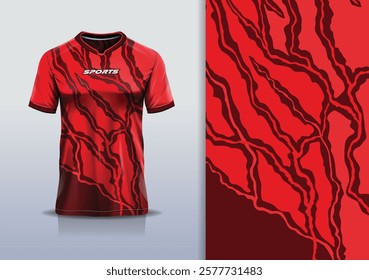 T-shirt mockup abstract texture grunge texture lightning thunderbolt sport jersey design for football, soccer, racing, esports, running, in red maroon color