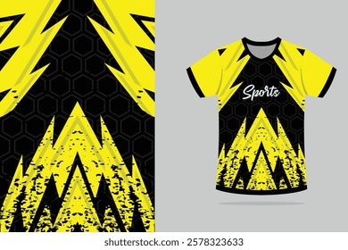 Tshirt mockup abstract texture grunge texture stripe line sport jersey design in yellow black color EPS.10