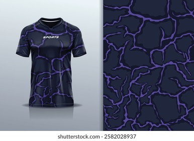 T-shirt mockup abstract texture grunge texture sport jersey design for football, soccer, racing, esports, running, in purple black color