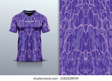 T-shirt mockup abstract texture grunge texture sport jersey design for football, soccer, racing, esports, running, in purple color