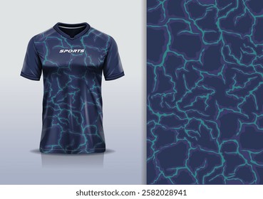 T-shirt mockup abstract texture grunge texture sport jersey design for football, soccer, racing, esports, running, in blue color