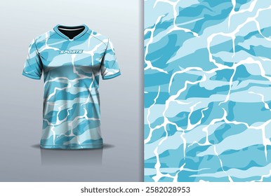 T-shirt mockup abstract texture grunge texture sport jersey design for football, soccer, racing, esports, running, in blue color