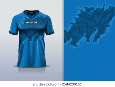 T-shirt mockup abstract texture grunge texture sport jersey design for football, soccer, racing, esports, running, in blue color