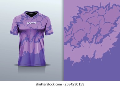 T-shirt mockup abstract texture grunge texture sport jersey design for football, soccer, racing, esports, running, in purple color