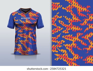 T-shirt mockup abstract texture grunge texture sport jersey design for football, soccer, racing, esports, running, in blue red color