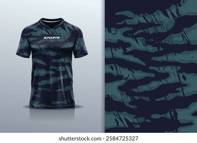 T-shirt mockup abstract texture grunge texture sport jersey design for football, soccer, racing, esports, running, in green black color