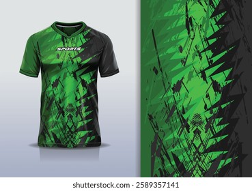 T-shirt mockup abstract texture grunge texture sport jersey design for football, soccer, racing, esports, running, in green black color