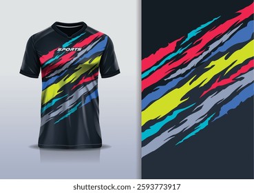 T-shirt mockup abstract texture grunge texture sport jersey design for football, soccer, racing, esports, running, in black yellow red color