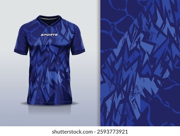 T-shirt mockup abstract texture grunge texture sport jersey design for football, soccer, racing, esports, running, in blue color