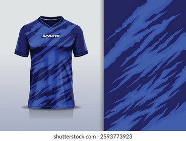 T-shirt mockup abstract texture grunge texture sport jersey design for football, soccer, racing, esports, running, in blue color