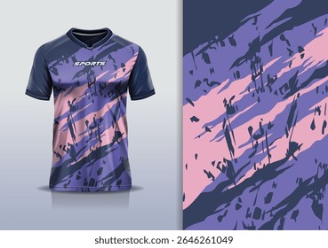 T-shirt mockup textura abstrata grunge textura esporte jersey design para futebol, futebol, corrida, esportes, corrida, cor rosa roxo
