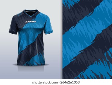 T-shirt mockup textura abstrata grunge textura esporte jersey design para futebol, futebol, corrida, esportes, corrida, cor preta azul	