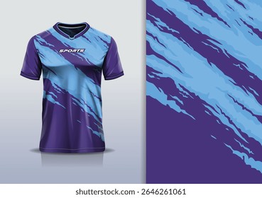 T-shirt mockup textura abstrata grunge textura esporte jersey design para futebol, futebol, corrida, esportes, corrida, roxo cor azul