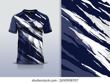 T-shirt mockup abstrata textura grunge textura esporte jersey design para futebol, futebol, corrida, esportes, corrida, azul branco cinza cor