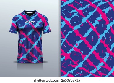 T-shirt mockup textura abstrata grunge textura esporte jersey design para futebol, futebol, corrida, esportes, corrida, cor rosa branco azul