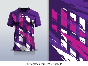 T-shirt mockup textura abstrata grunge textura esporte jersey design para futebol, futebol, corrida, esportes, corrida, roxo cor branca