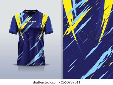 T-shirt mockup textura abstrata grunge textura esporte jersey design para futebol, futebol, corrida, esportes, corrida, azul marinho cor amarela