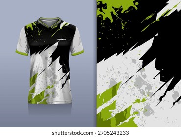 T-shirt mockup abstrata textura grunge esporte jersey design para futebol, futebol, corrida, esportes, corrida, preto verde cor branca	