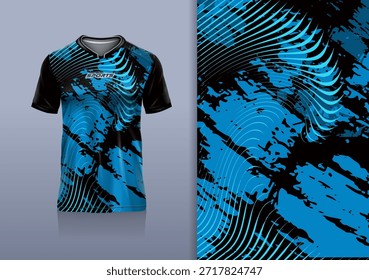 T-shirt mockup abstract texture grunge sport jersey design for football, soccer, racing, esports, running, purple blue black color
