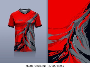 T-Shirt mockup abstrakte Textur Grunge Sport Trikot Design für Fußball, Fußball, Rennen, Sport, Laufen, rot schwarz grau Farbe