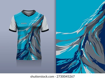 T-shirt mockup abstrata textura grunge esporte jersey design para futebol, futebol, corrida, esportes, corrida, azul cinza cor