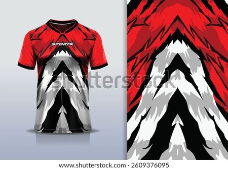 T-shirt mockup abstract texture grunge texture sport jersey design for football, soccer, racing, esports, running, in red black white color	