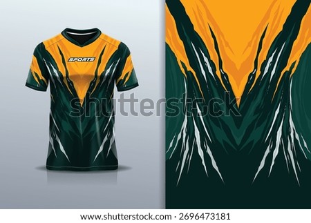 T-shirt mockup abstract texture grunge sport jersey design for football, soccer, racing, esports, running, yellow green white color