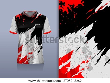 T-shirt mockup abstract texture grunge sport jersey design for football, soccer, racing, esports, running, black red white color	