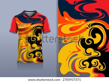T-shirt mockup abstract texture grunge marble sport jersey design for football, soccer, racing, esports, running, black yellow red color