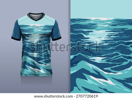 T-shirt mockup abstract texture grunge water sport jersey design for football, soccer, racing, esports, running, blue color