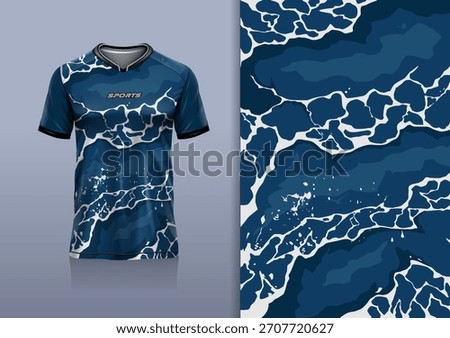 T-shirt mockup abstract texture grunge water sport jersey design for football, soccer, racing, esports, running, white blue color