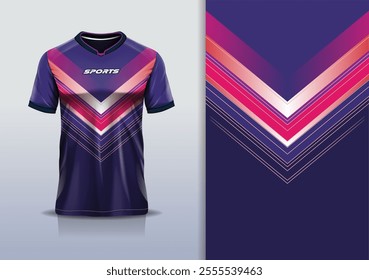 T-shirt mockup abstract v stripe line jersey design for football, soccer, racing, esports, running, in blue navy purple color