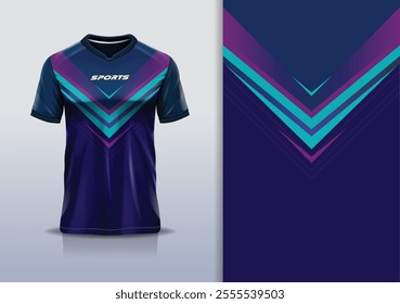 T-shirt mockup abstract v stripe line jersey design for football, soccer, racing, esports, running, in blue navy purple color