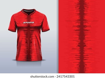 T-shirt mockup with abstract wave grunge sport jersey design for football, soccer, racing, esports, running, in red color