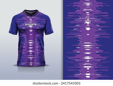 T-shirt mockup with abstract wave grunge sport jersey design for football, soccer, racing, esports, running, in blue purple color