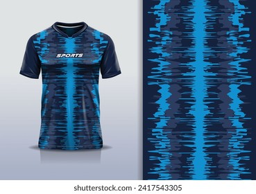 T-shirt mockup with abstract wave grunge sport jersey design for football, soccer, racing, esports, running, in blue black color