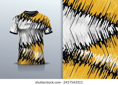 T-shirt mockup with abstract wave grunge sport jersey design for football, soccer, racing, esports, running, in white yellow color