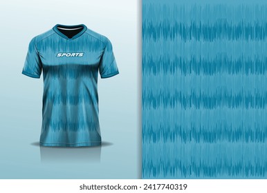 T-shirt mockup with abstract wave grunge sport jersey design for football, soccer, racing, esports, running, in blue color